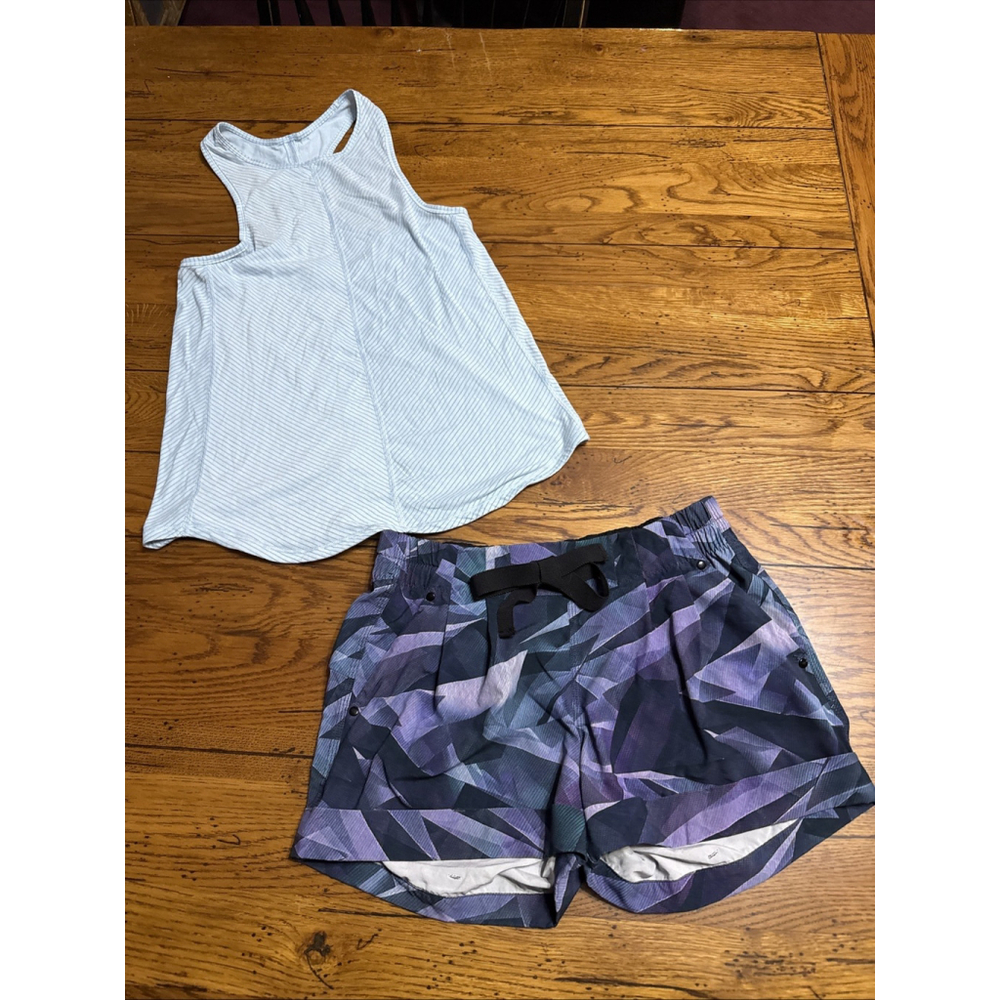 Purple lululemon cuffed shorts with tie Sz 2 Tank Stripped Shirt S100